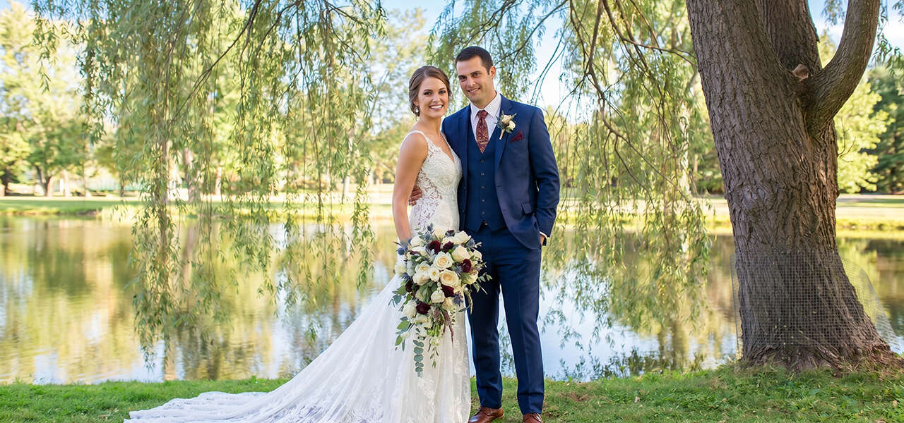 Wedding couple at Stewart Park, Perth Ontario